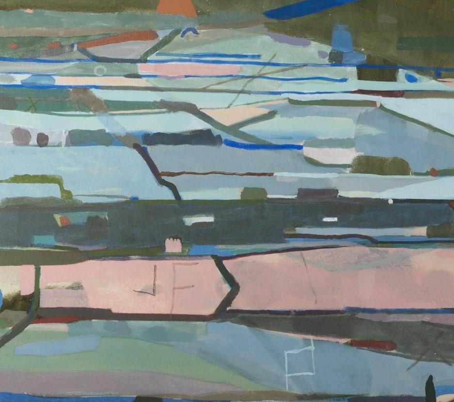 A Crop of Rocks (aprile), 2024 - Pittura di paesaggio contemporanea con rosa e blu - Landscape Painting Grigio di David Abbott