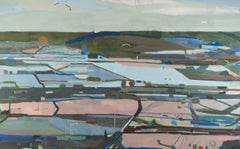 A Crop of Rocks (aprile), 2024 - Pittura di paesaggio contemporanea con rosa e blu