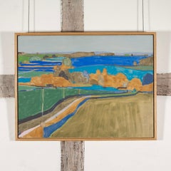 Sorrows Away - Contemporary Bright Blue Country Landscape Oil Painting with Tree
