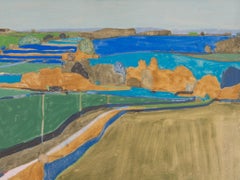 Sorrows Away - Contemporary Bright Blue Country Landscape Oil Painting with Tree