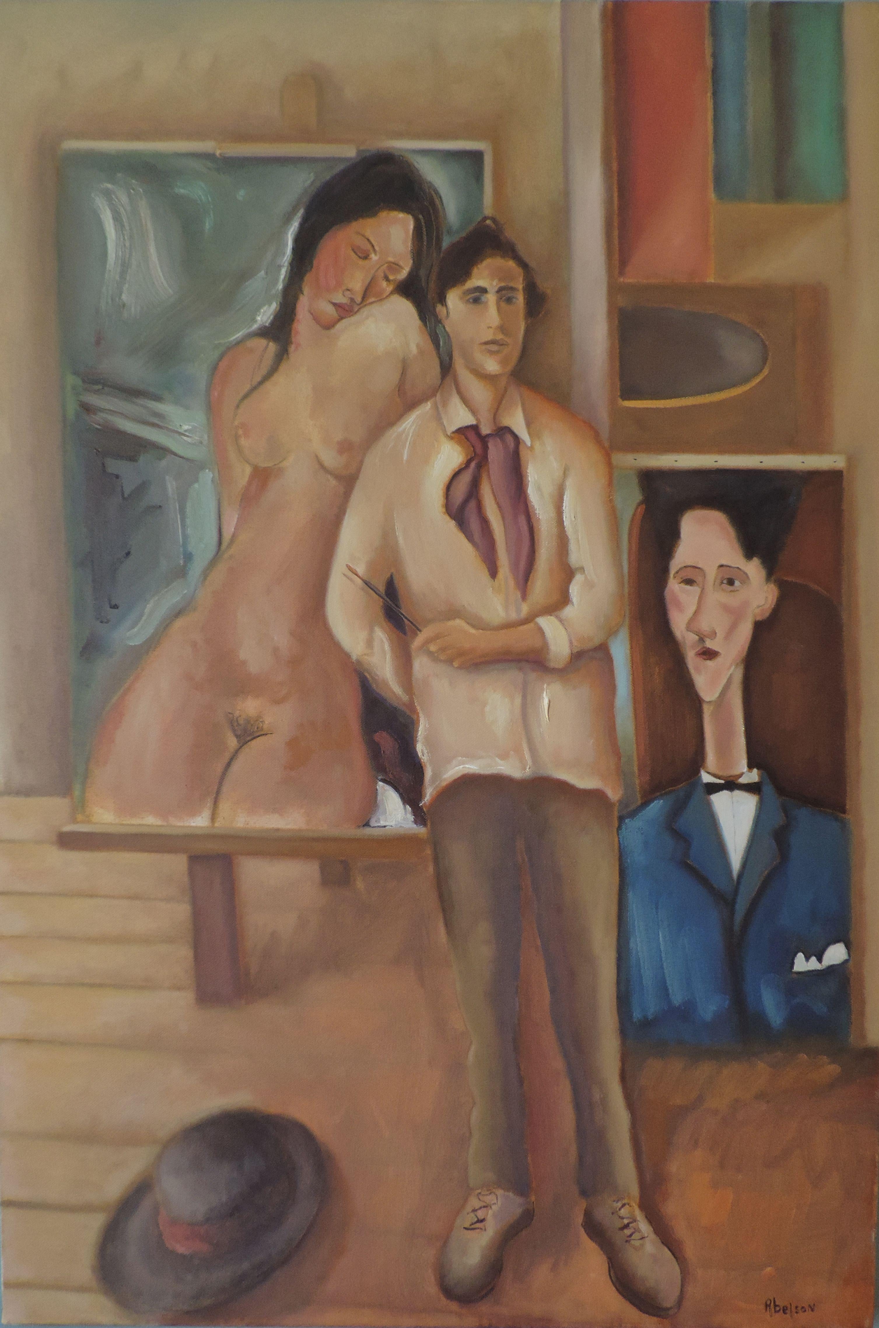 OIL ON CANVAS  MODIGLIANI IN HIS STUDIO :: Painting :: Contemporary :: This piece comes with an official certificate of authenticity signed by the artist :: Ready to Hang: Yes :: Signed: Yes :: Signature Location: BOTTOM RIGHT HAND CORNER :: Canvas