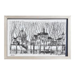 Black and White Abstract Church Landscape Relief Plaster Carving