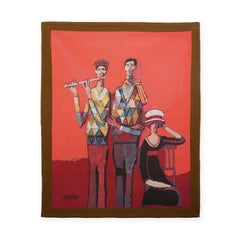 "Harlequin Family" Abstract Figurative Tapestry of Musicians and a Muse