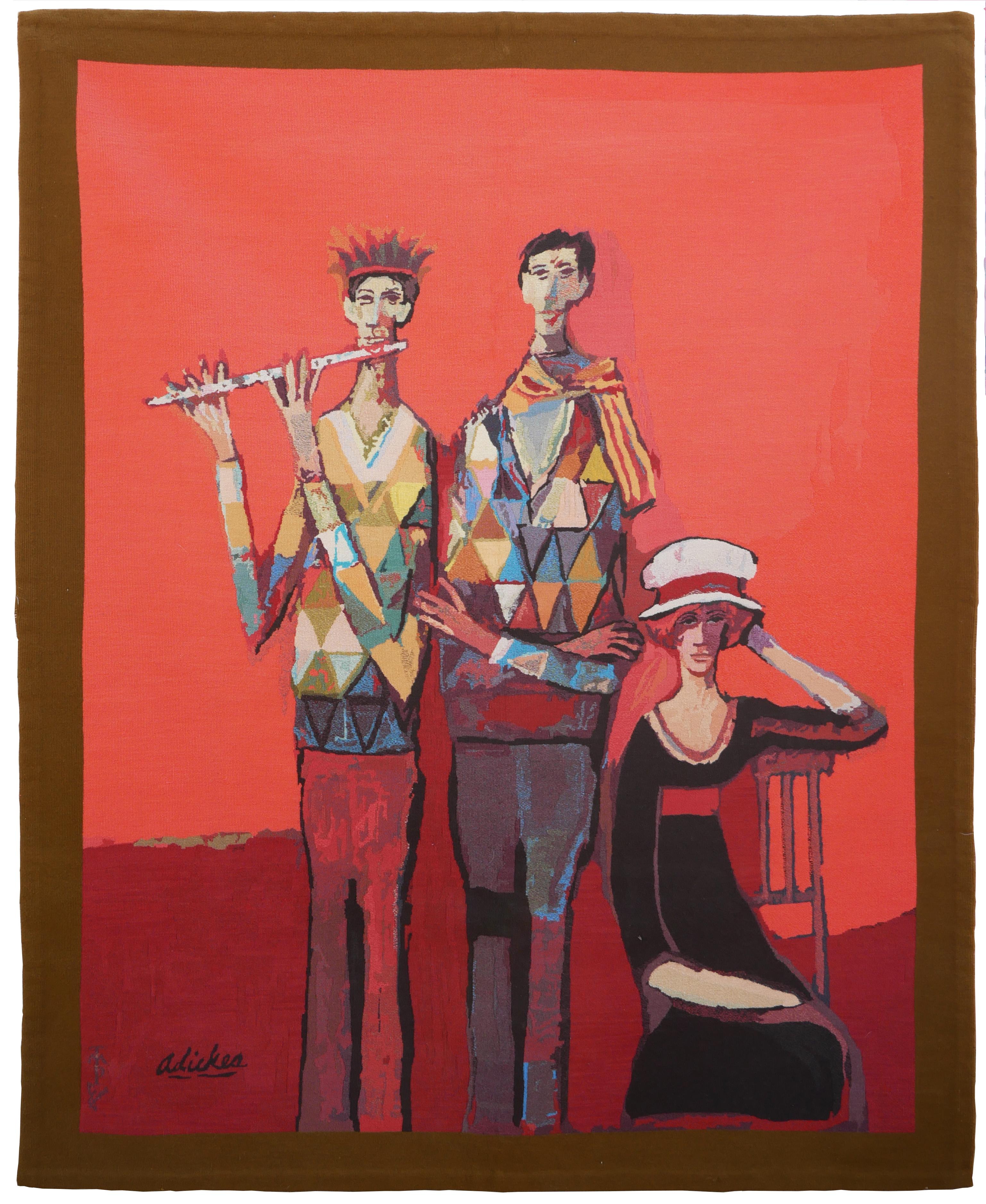 "Harlequin Family" Abstract Figurative Tapestry of Musicians and a Muse
