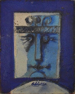 "SEER" GESSO CARVED OIL ON WOOD PANEL HOUSTON ARTIST