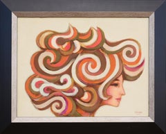 "Wild Hair Tan" Orange and Brown Modern Abstract Painting of a Woman