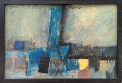 "Quadro astratto blu con un quadrato d'oro" Pittura astratta moderna di ispirazione cubista