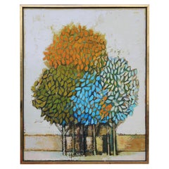 Abstract Blue, Orange and Green Trees in a Gold Frame