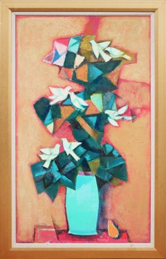 "Abstract Flowers Still Life" Modern Abstract Cubist Still Life Painting