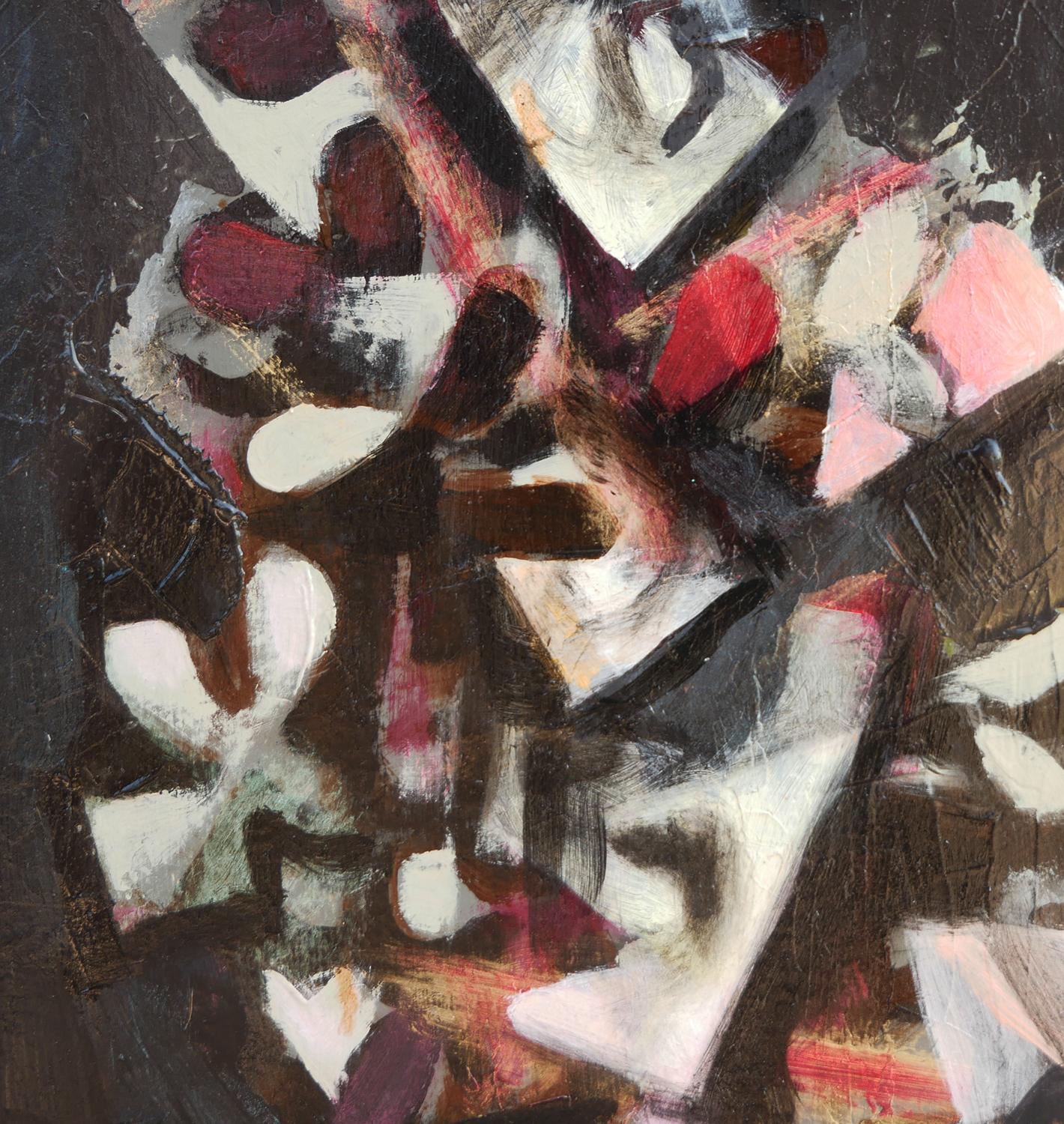 „Abstrakte Blätter, Mond gegen Schwarz“ Modernes abstraktes kubistisches Stillleben im Angebot 3