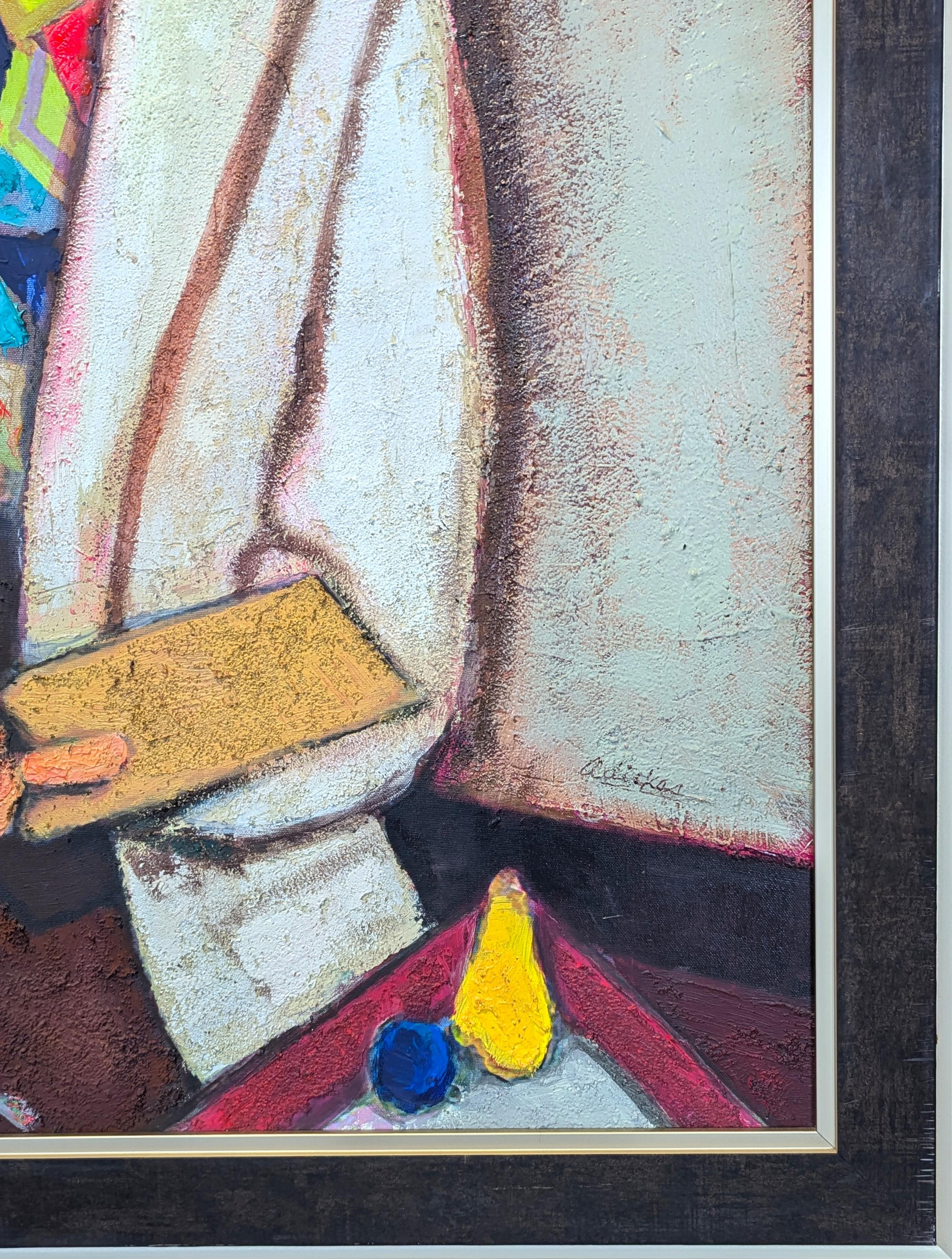 Ritratto figurativo moderno realizzato dall'artista icona di Houston David Adickes. L'opera presenta la sua caratteristica figura maschile barbuta di ispirazione cubista che indossa una cravatta dai colori vivaci e tiene in mano un pennello. Firmato