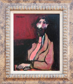 Vintage "Bearded Man with Pink Tie" Modern Abstract Figurative Portrait Painting