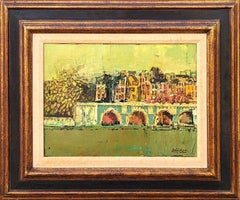 “Bridge and Autumn Leaves Pont Neuf” Modern Green Tone French Landscape Painting