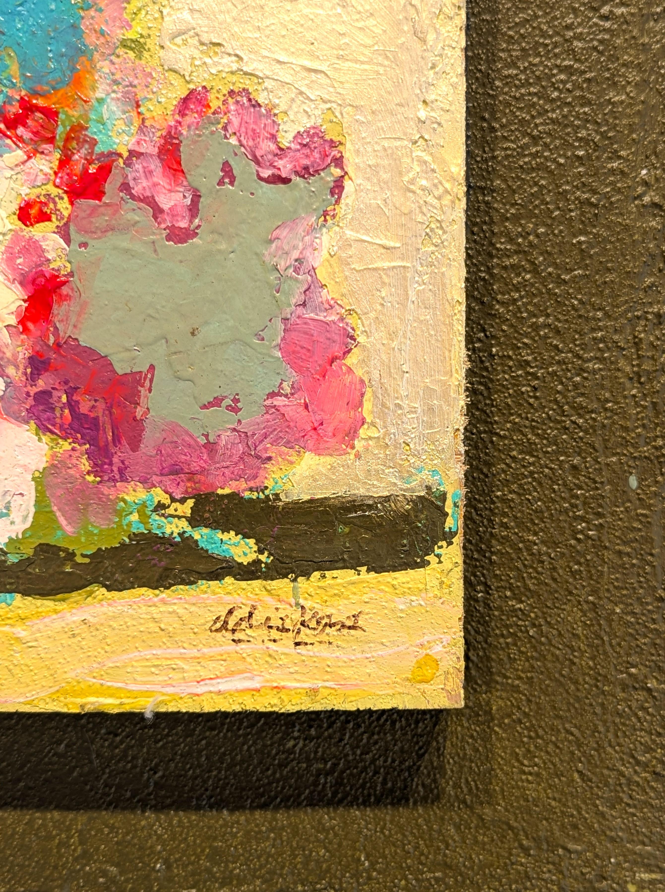 Paesaggio astratto moderno dipinto dall'iconico artista di Houston David Adickes. L'opera presenta un gruppo di alberi verdi, rosa e blu su uno sfondo marrone chiaro. Firmato nell'angolo anteriore in basso a destra. Conserva l'etichetta originale