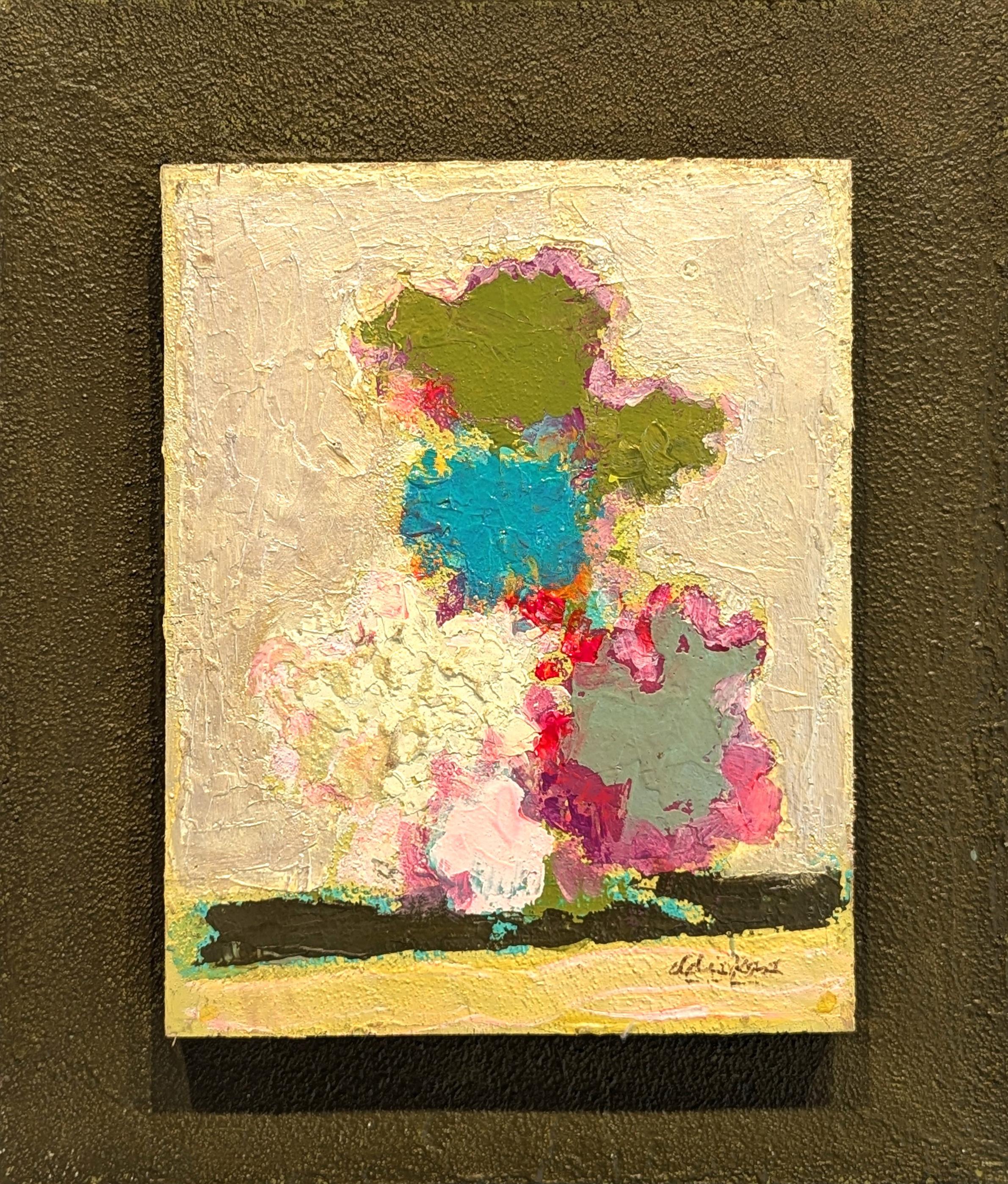 Landscape Painting di David Adickes - "Ciuffo di alberi #2" Pittura astratta moderna di paesaggio verde acqua e verde su tavola