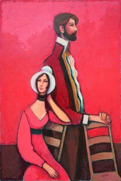 "Couple Against Red" Modern Abstract Monotone Figurative Portrait Painting 