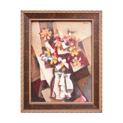 "Cubist Bouquet, Strange Vase" Warm-Toned Abstract Cubist Floral Still Life