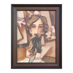 „Cubist-Kopf mit Blättern“ Moderner abstrakter braun getönter figurativer Porträtdruck