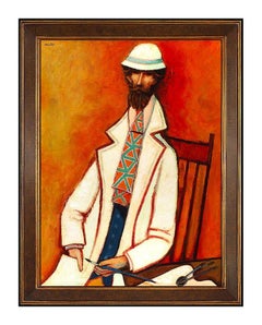 David Pryor Adickes Original Oil Painting On Board Signed Large Portrait Art