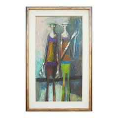 "Deux Harlequins" Abstract Figurative Portrait Painting