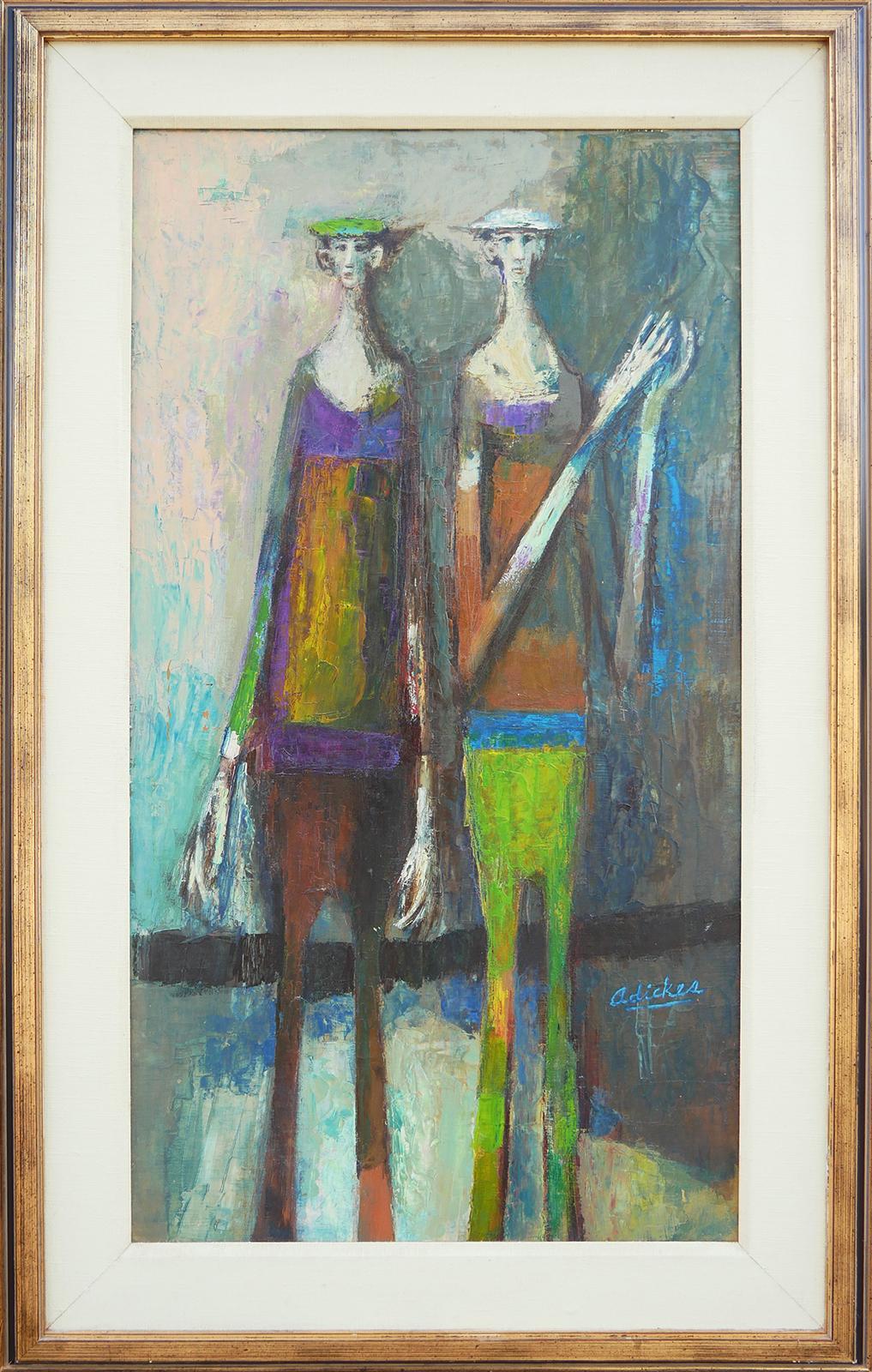 David Adickes Abstract Painting - "Deux Harlequins" Abstract Figurative Portrait Painting 