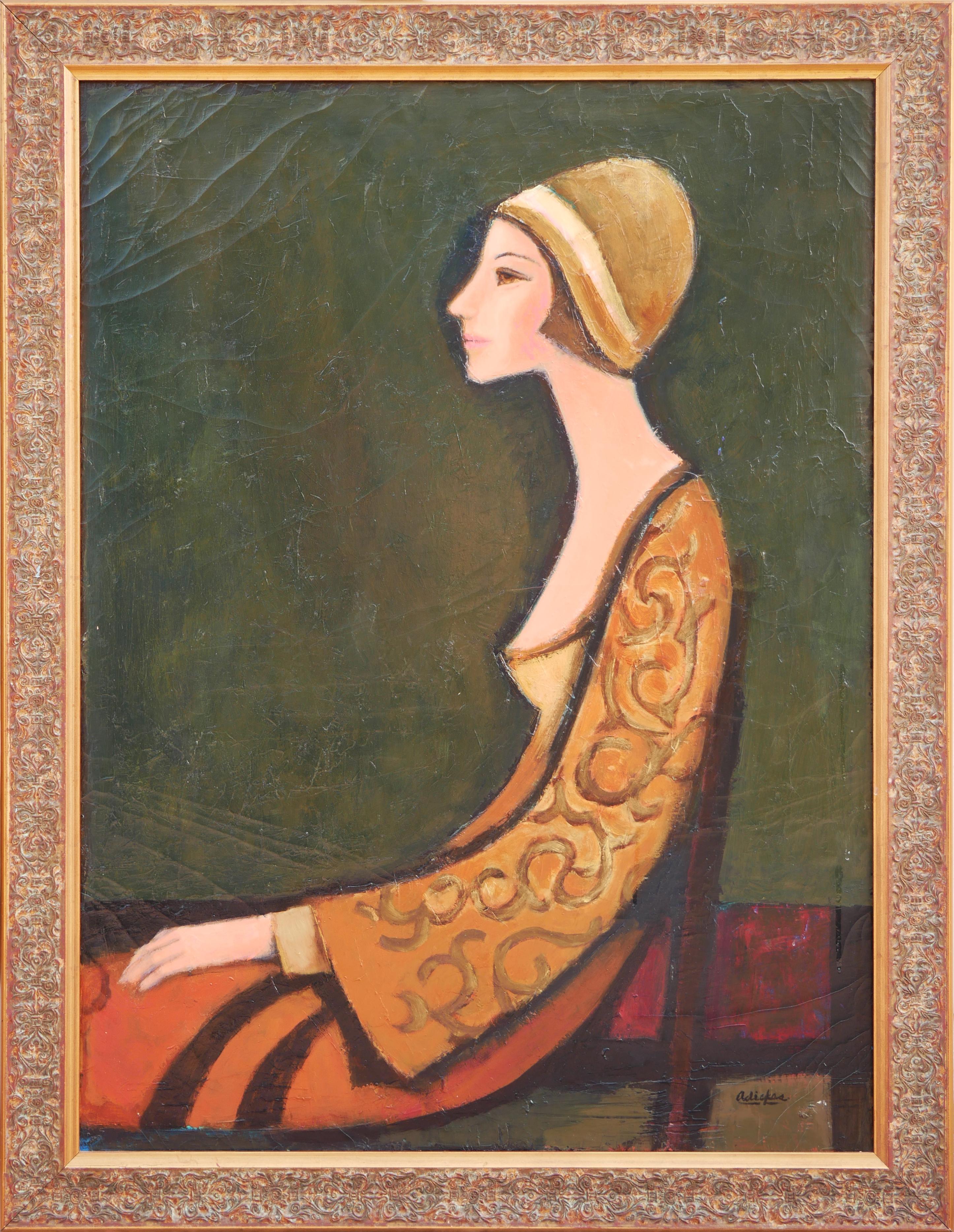 David Adickes - "Elegant Lady, Gold Brown" Modern Abstract Figurative  Female Portrait Painting For Sale at 1stDibs