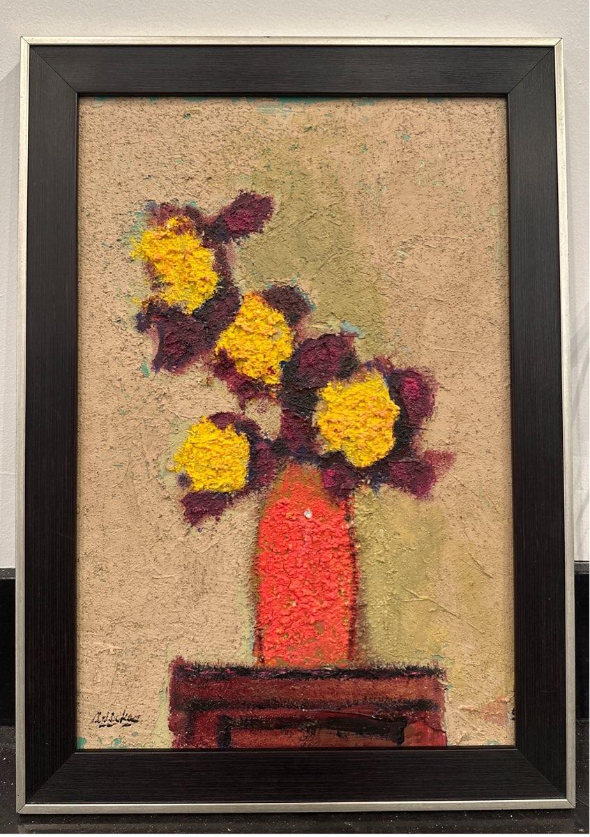 David Adickes Portrait Painting - Flowers in Orange Vase