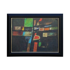 Peinture géométrique abstraite noire, verte, rouge et orange « Forms »