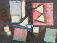 "Go West" Colorido cuadro abstracto moderno de bodegón de inspiración cubista