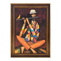 "Harlequin Portrait" Modern Abstract Cubist Figurative Portrait of Flute Player