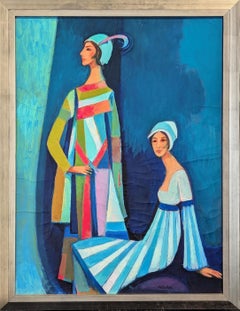 "Damas de los años veinte" Pintura moderna colorista de retrato femenino sentado