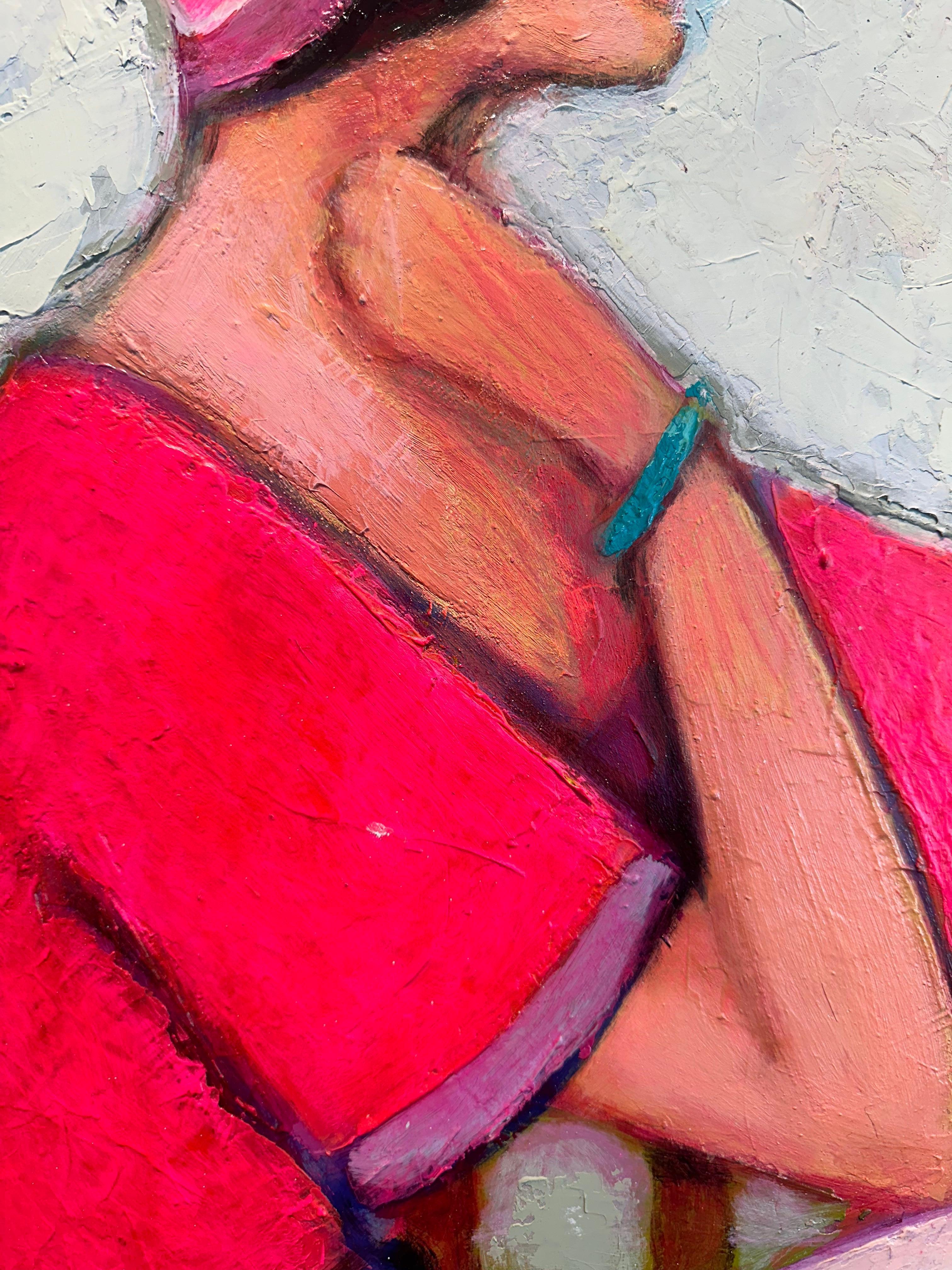 Lady In Bright Pink - Contemporary Painting by David Adickes