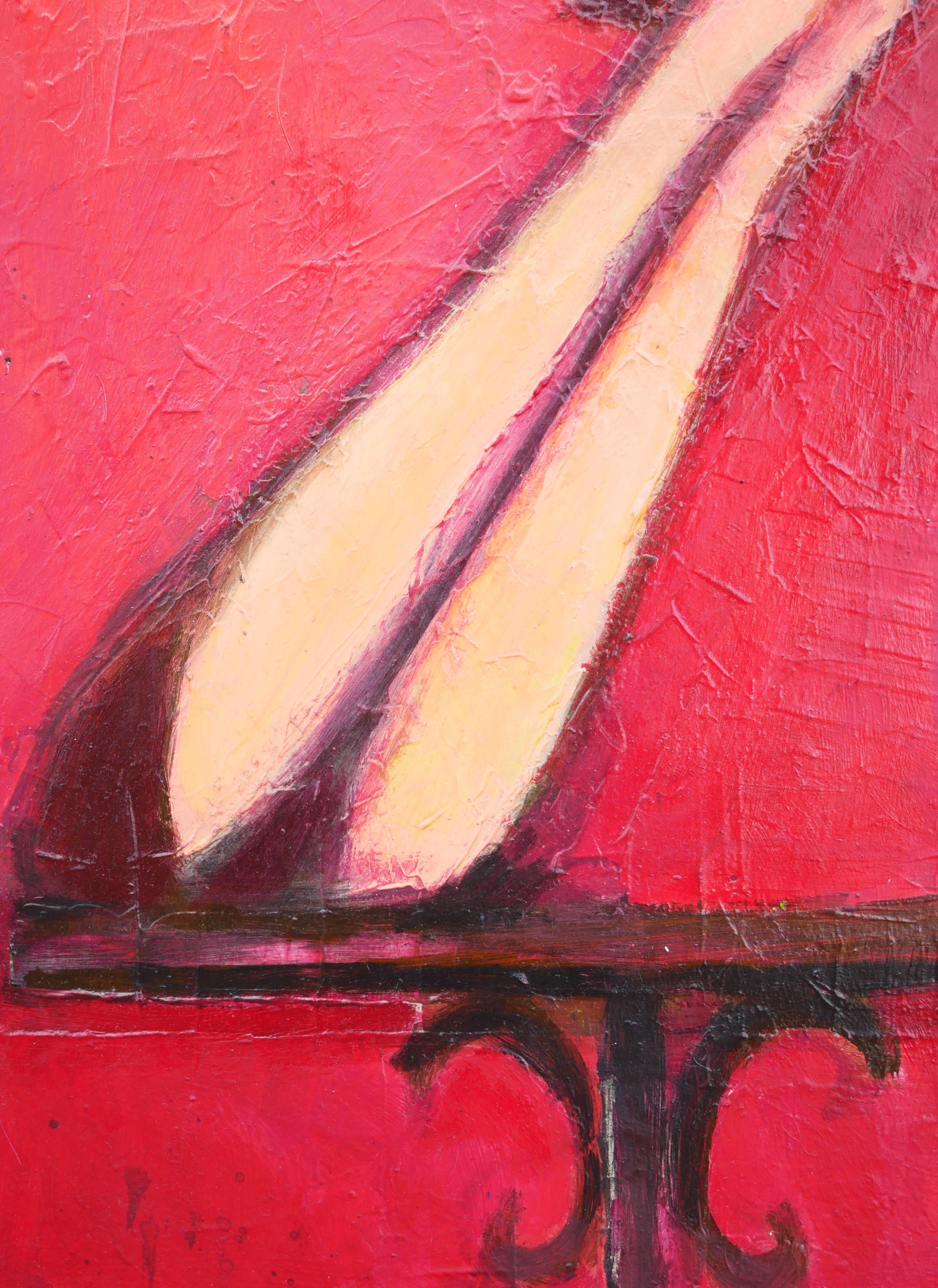 Lady with Cigarette - Peinture figurative abstraite aux tons rouges 3