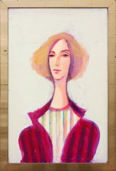 "Lady with Orange Short Hair and Red Sleeves" - Peinture figurative abstraite