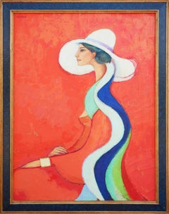 "Lady with Red Background" Modern Abstract Figurative Portrait Painting 