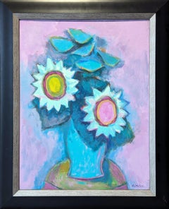 "Lavender Sunflowers" Modern Purple Toned Cubist Inspired Abstract Still Life