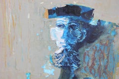 "Man With Cane" Textured Impressionist Impasto Portrait of a Blue Man