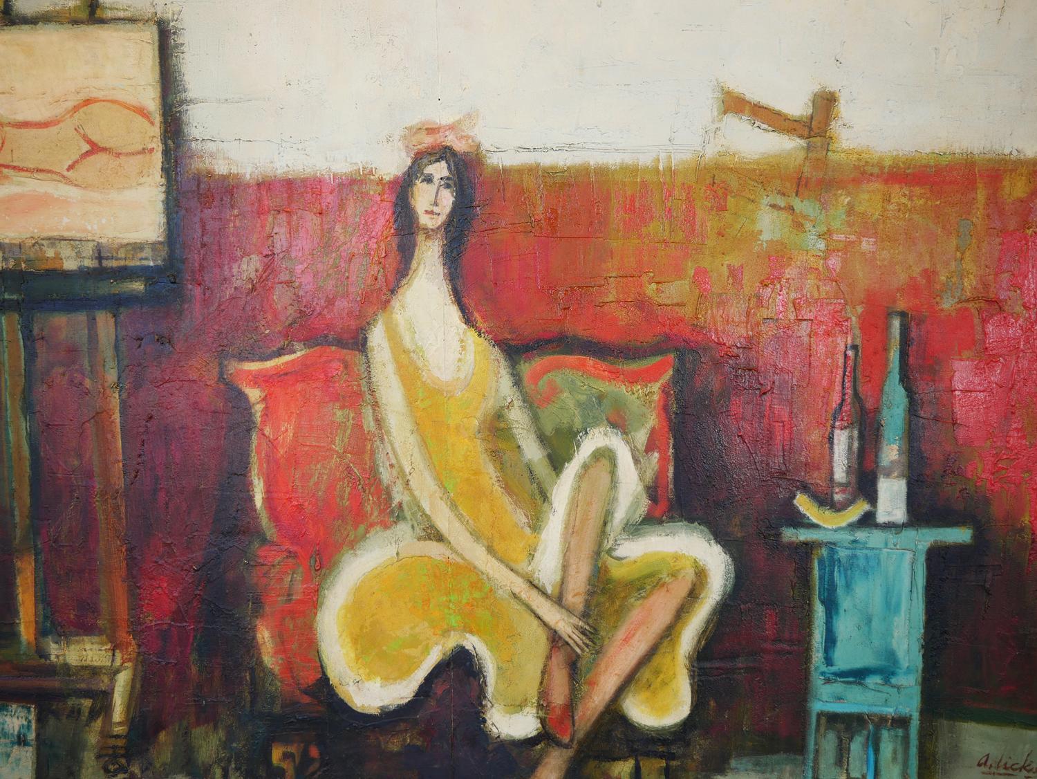 Pintura Abstracta Moderna Colorista Retrato de Grupo de Artistas de Seis Figuras 10
