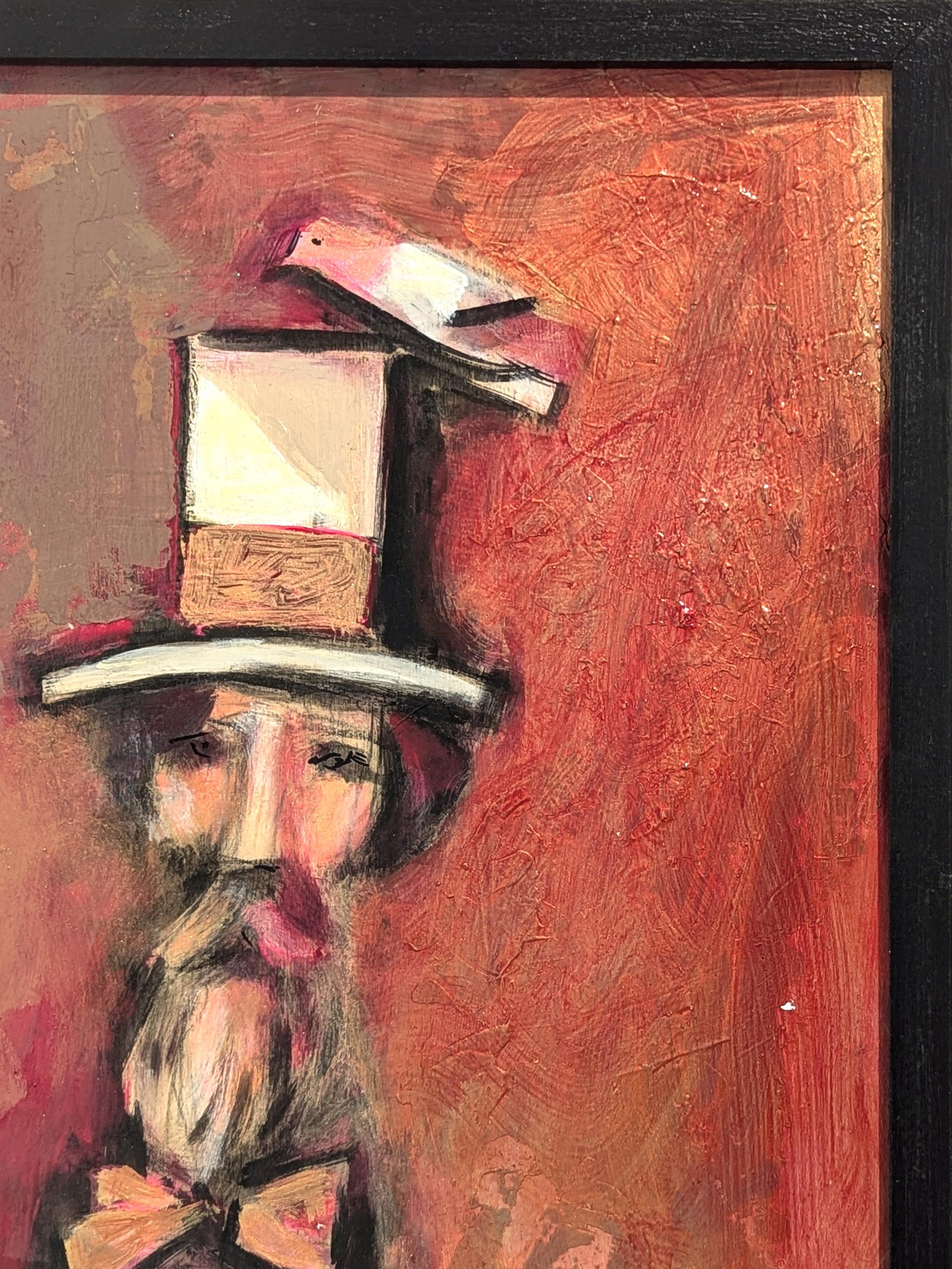 Pittura astratta moderna di un uomo barbuto Scultura con uccello, telefono e barca - Figurative Painting Marrone di David Adickes