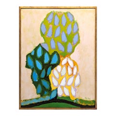 Modern Blue, Green, and Teal Abstract Clump of Trees Landscape Painting