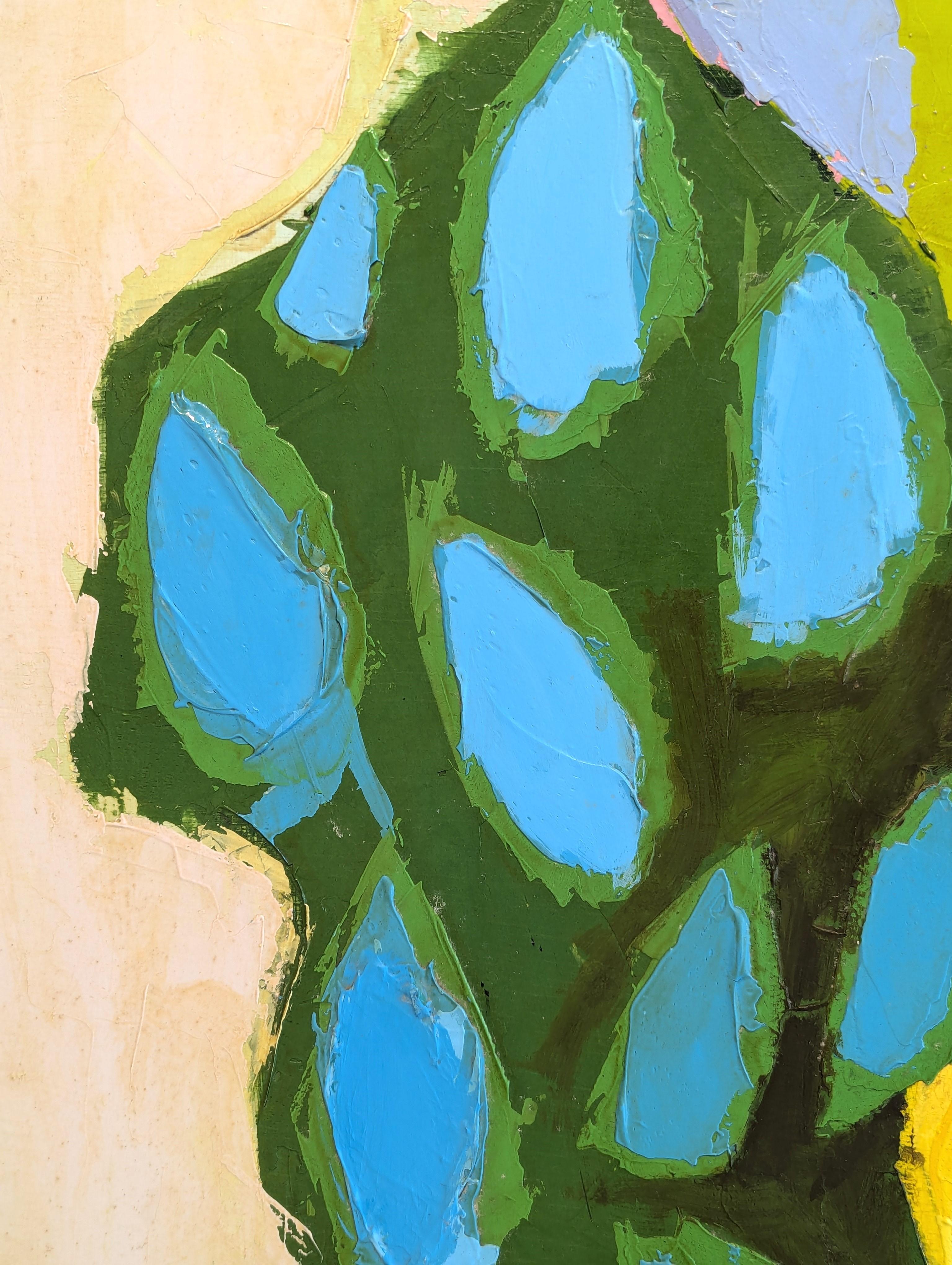Quadro di paesaggio moderno blu, verde e verde acqua astratto con ciuffo di alberi 4
