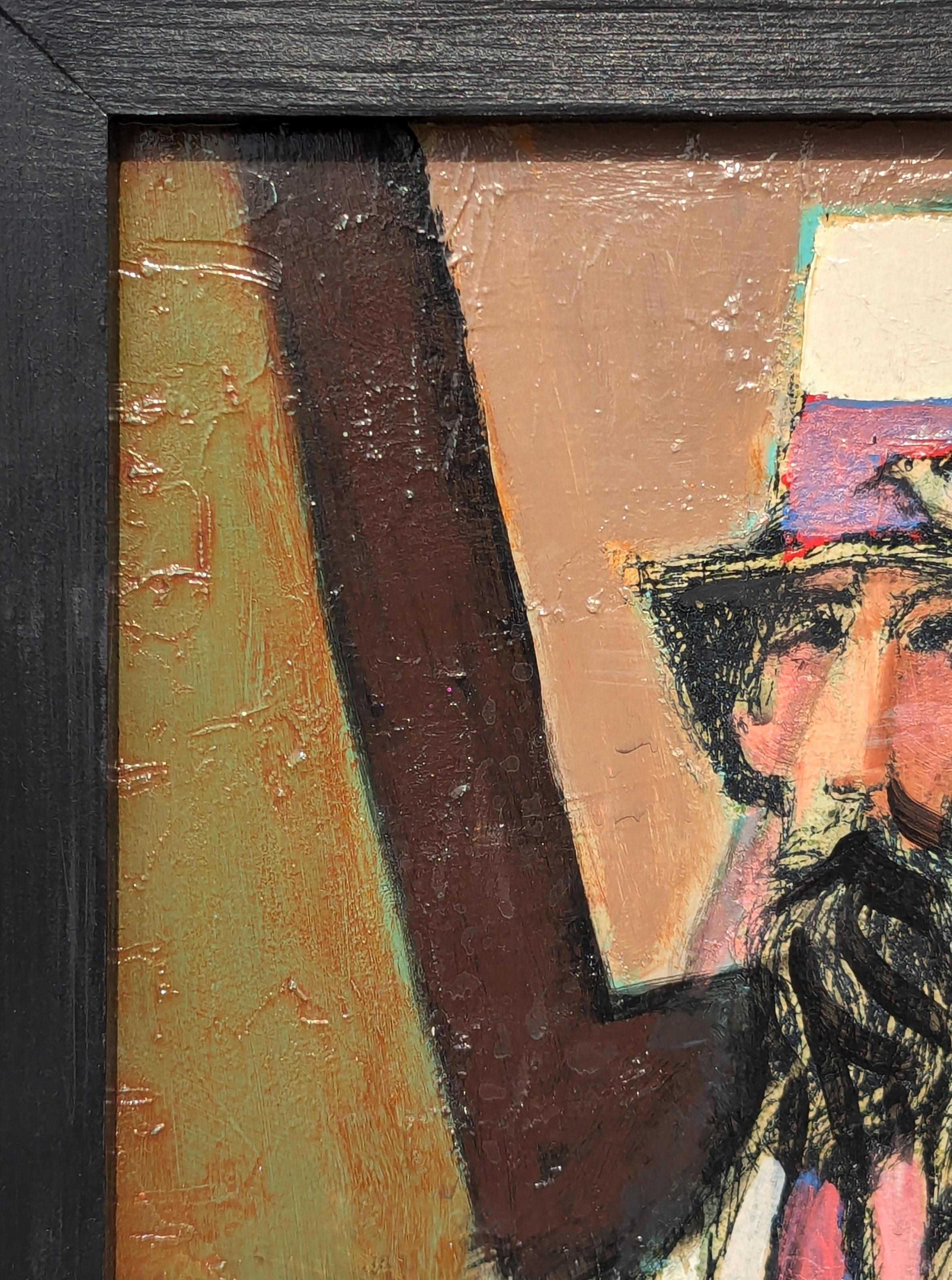 Abstracto figurativo moderno de inspiración cubista de un hombre barbudo con sombrero de copa y pájaro - Painting Moderno de David Adickes
