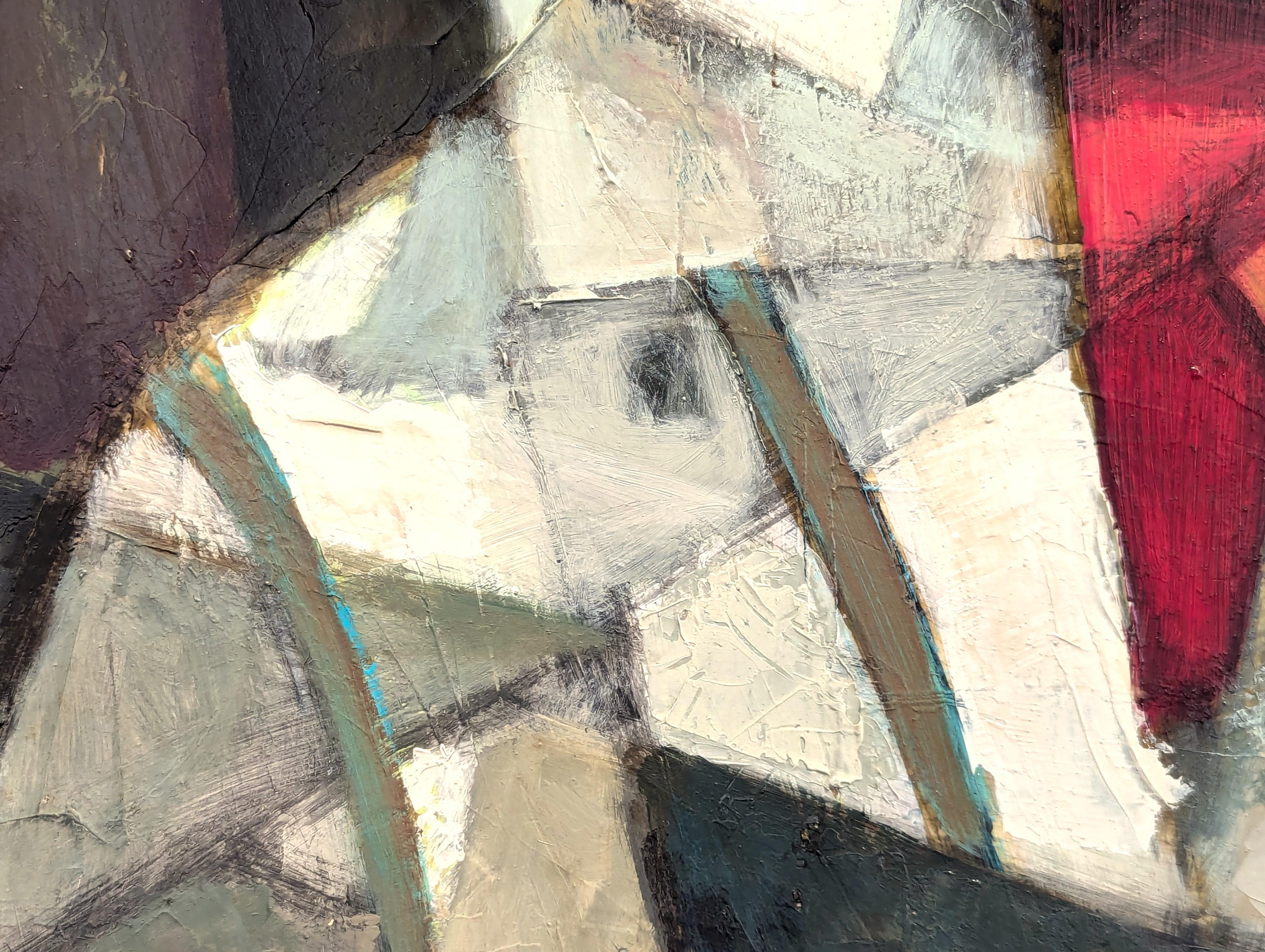 Modernity Cubist Inspired Male Portrait Painting of a Bearded Man with a Red Tie (Portrait d'homme barbu avec une cravate rouge) en vente 7