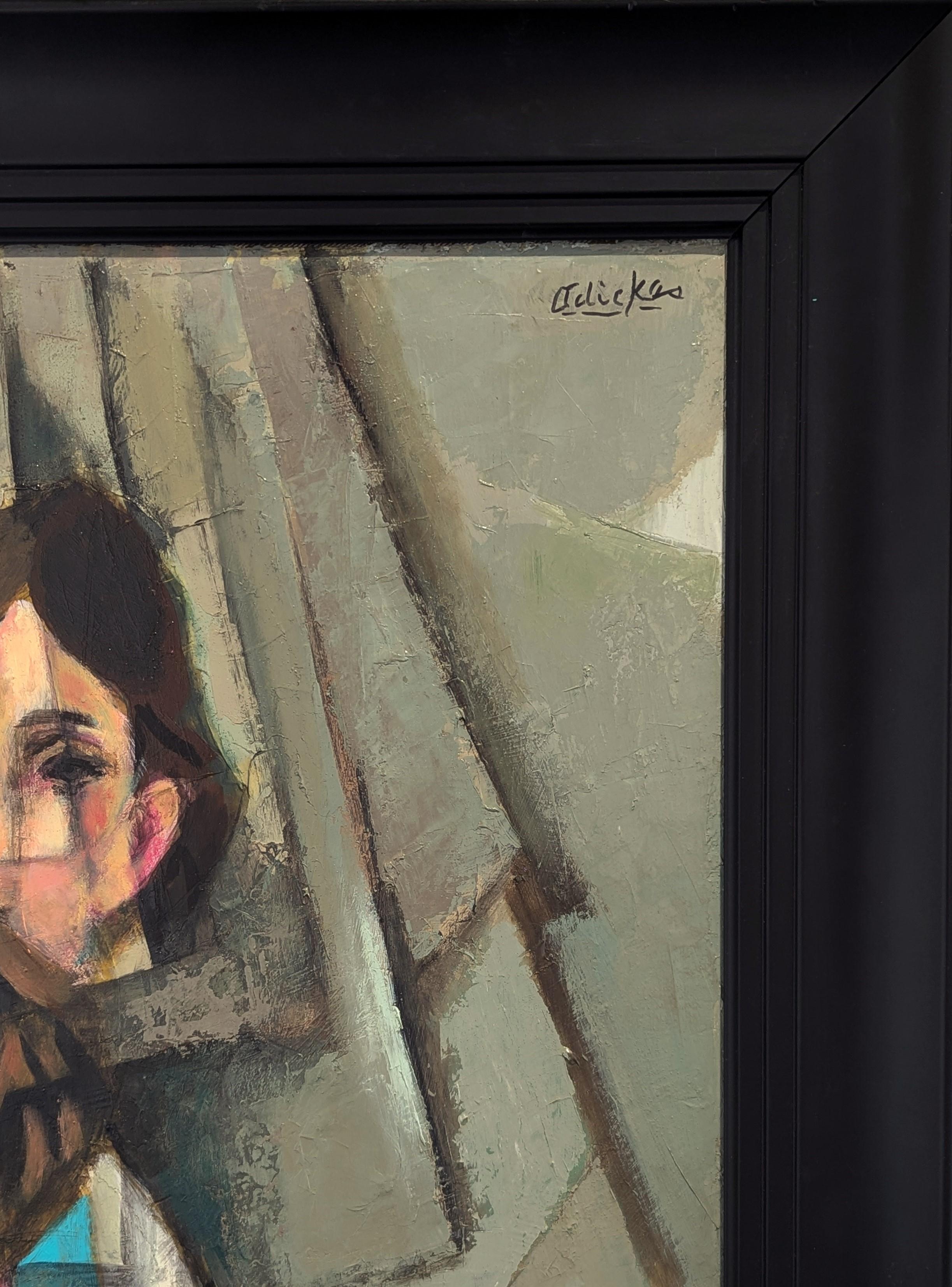 Modernity Cubist Inspired Male Portrait Painting of a Bearded Man with a Red Tie (Portrait d'homme barbu avec une cravate rouge) en vente 1