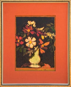 Modern Warm Toned Abstract Cubist Inspired Floral Still Life Painting