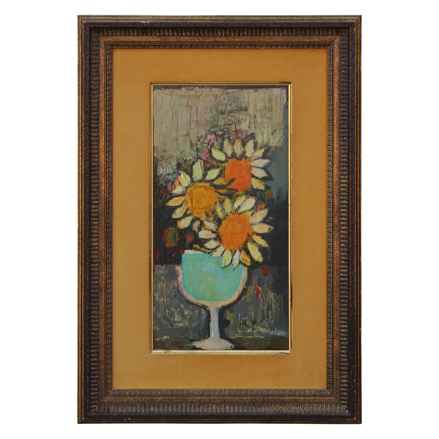 David Adickes Abstract Painting - Post-Impressionist Abstract Sunflower Still Life