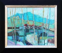 "Provence Bridge" French Blue Green Landscape Impressionist Painting 