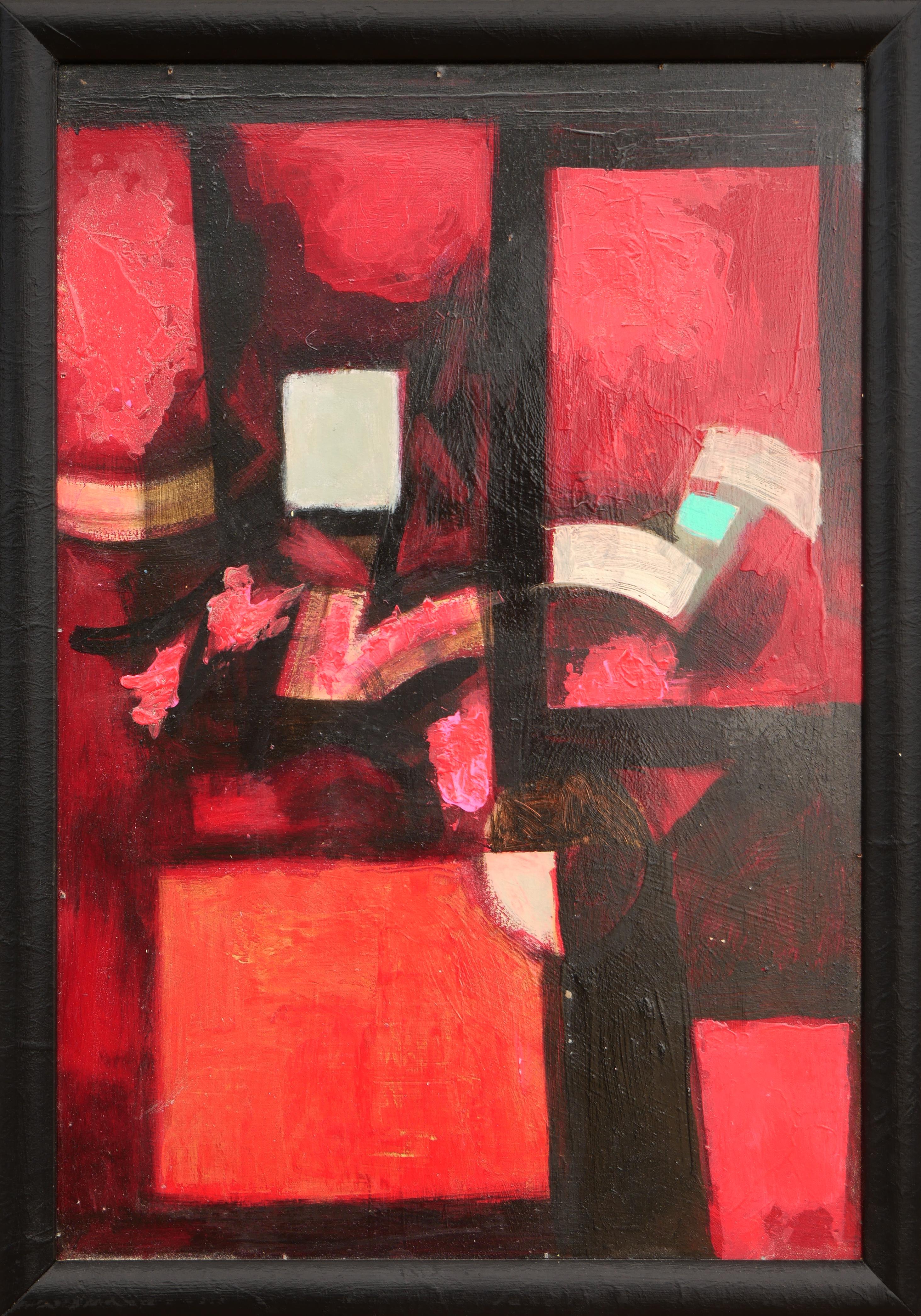 "Red and Black Cubist with White" Modern Red-Toned Abstract Geometric Painting - Art by David Adickes