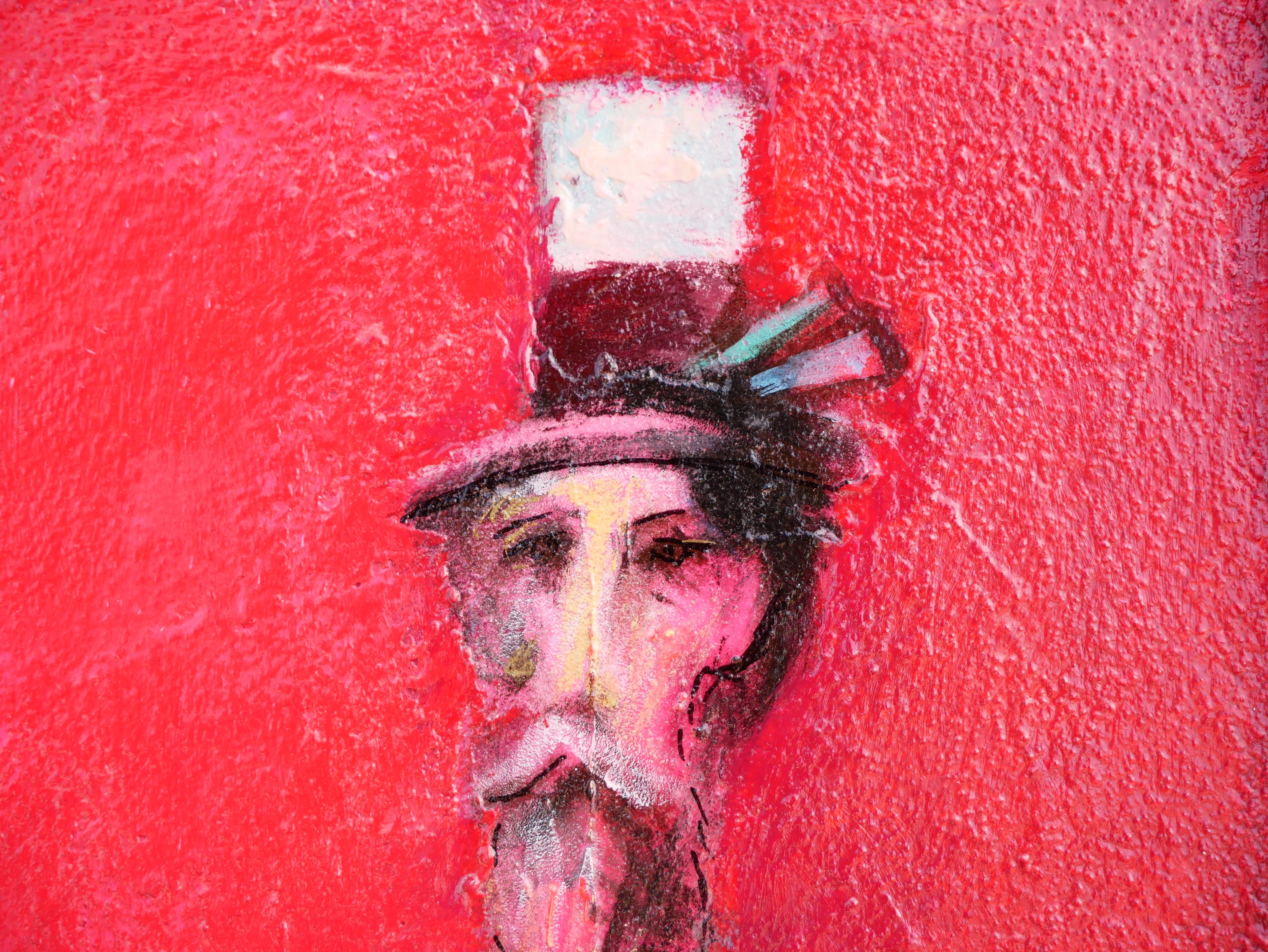 Red Toned Modern Abstract Figurative Bearded Male Portrait Painting 7