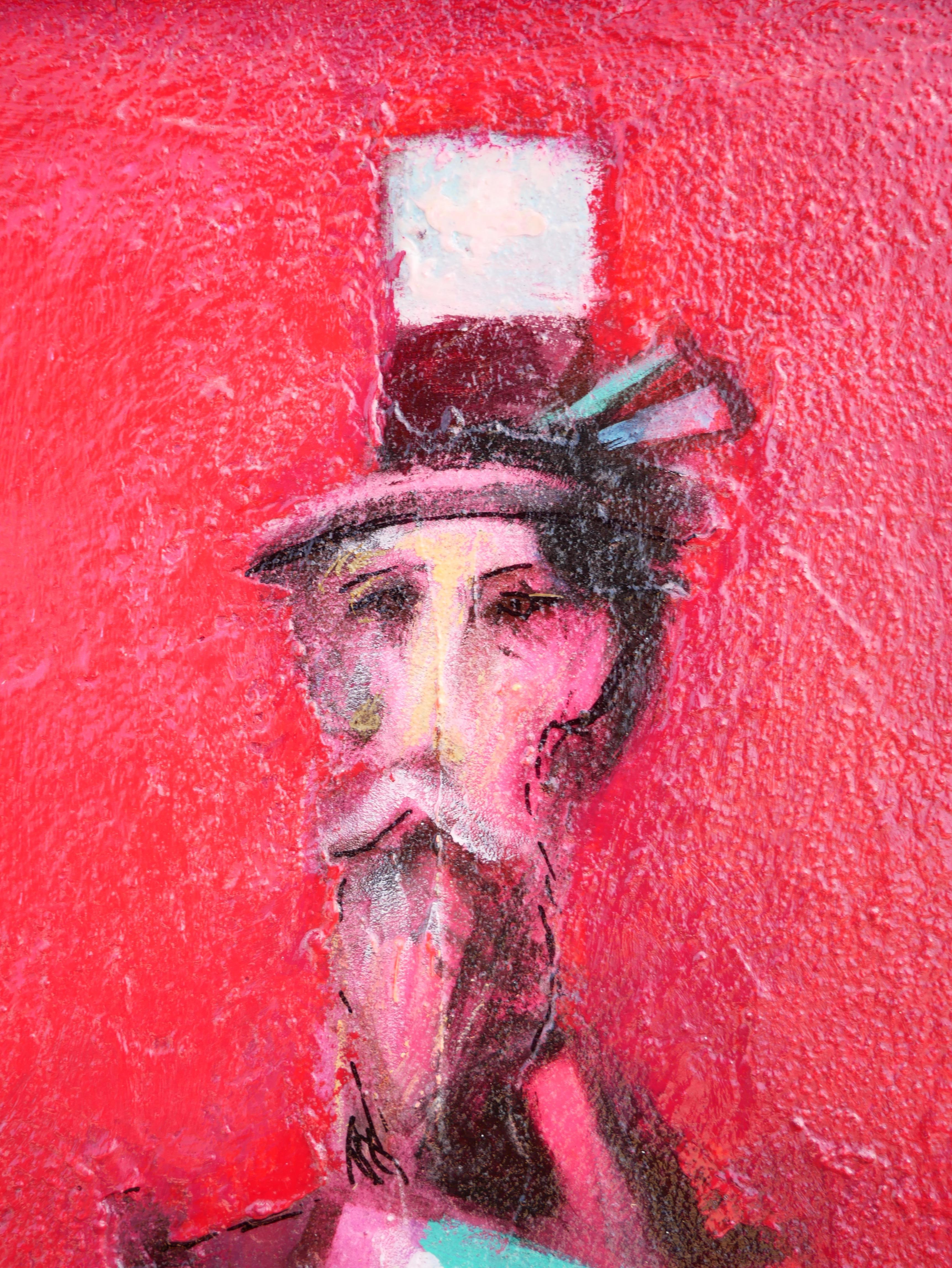 Red Toned Modern Abstract Figurative Bearded Male Portrait Painting 1